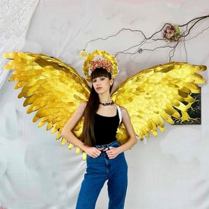 Gold angel wings adult costume cosplay golden birthday  iridescent wings  girls woman large wings phoenix costume