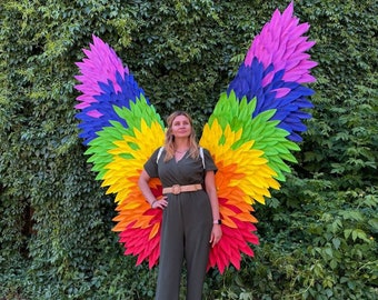 Rainbow angel wings, Multicolored wings, Wings for adults, Rainbow outfit, Rainbow costume, Wings for cosplay,  cosplay props