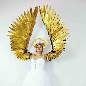 Disfraz de ángel de alas doradas, disfraz de hada de fantasía, cosplay para mujer adulta, fénix iridiscente para niños grandes, adolescentes, adultos, mujeres, Halloween