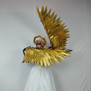 Disfraz de ángel de alas doradas, disfraz de hada de fantasía, cosplay para mujer adulta, fénix iridiscente para niños grandes, adolescentes, adultos, mujeres, Halloween