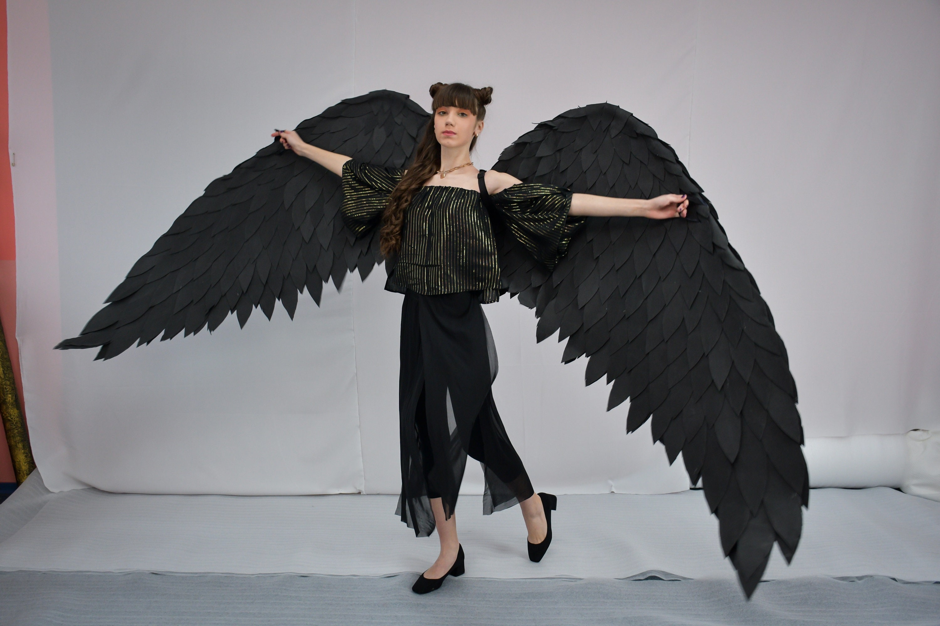 黒天使の羽 カーニバル衣装 羽 写真小道具 ハロウィン衣装 コスプレ