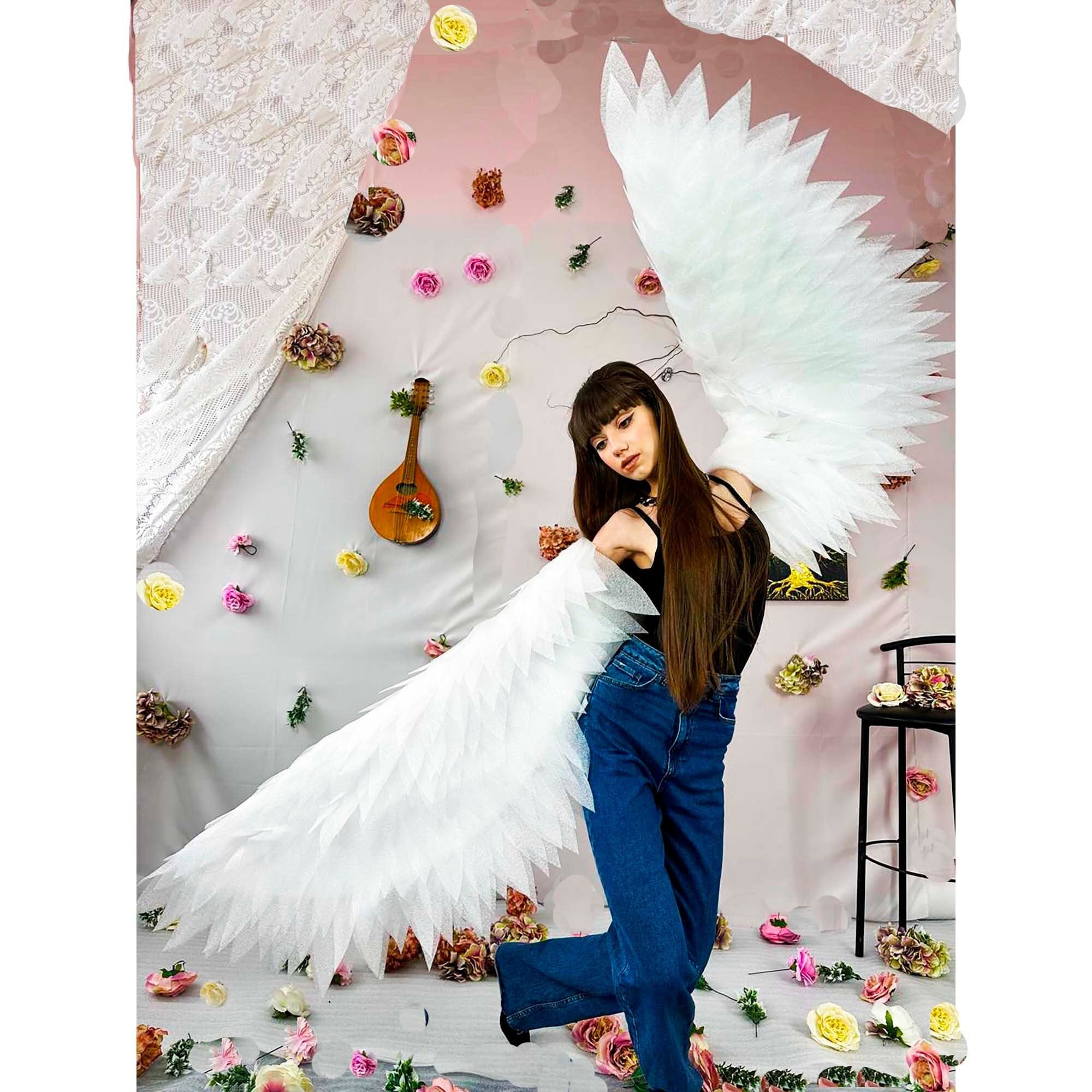 Lollanda Costume D'Ailes D'Oiseau Blanc Pour Enfant – Châle Avec Masque, Déguisement Halloween Et Cosplay