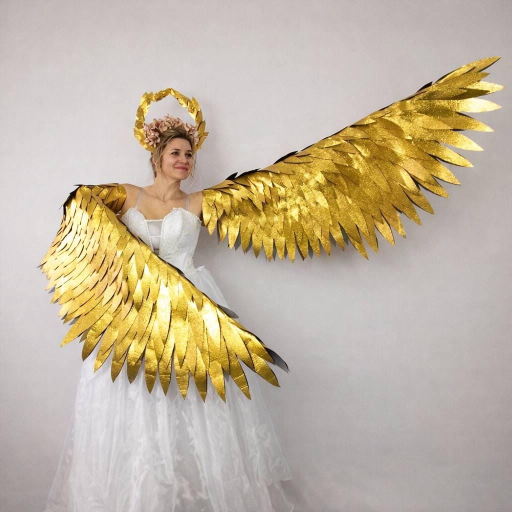 Gold Phoenix Wings Costume, Bird Angel Wings for Adults & Teens, Fantasy Cosplay Wings for Halloween