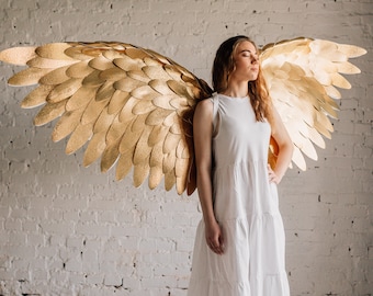Gold angel wings adult costume cosplay golden birthday  iridescent wings angel wings girls woman large wings phoenix costume