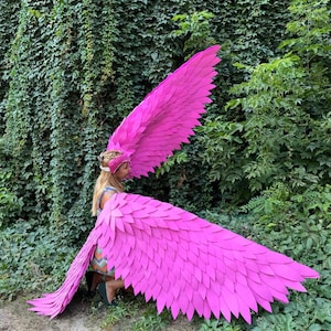 Pink hand wings with tail and crown  cosplay flexible arm wings halloween costume moveable  festival dance