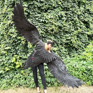 Gothic Black Angel Wings for Halloween – Adult Costume Cosplay Wings for Men and Women