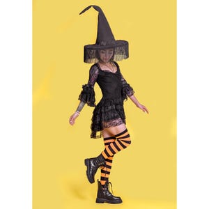 Sombrero de bruja con flecos / Accesorio para disfraz de Halloween / Sombrero puntiagudo negro para brujas, cosplay, fiestas y festivales.