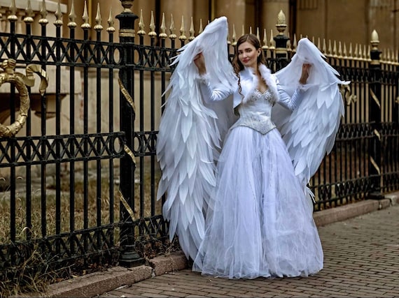 white dresses for angel costume Costume, Halloween Costume, Child Costume, Angel Tutu Dress, Long Tulle Gown, Kids Costume, Childrens Costume, Tooth Fairy Tutu sparkling accents Large White Angel Wings Costume