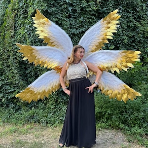 Disfraz de ángel de seis alas / Disfraz de ángel blanco y dorado con seis alas / Alas de ángel grandes para sesión de fotos / Disfraz de ángel para cosplay