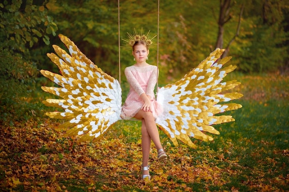 White and Gold Wings, Large Wings, Angel Wings Costume Cosplay, Cupid  Wings, Gold Tips, Adult Wings Photo Prop Woman, Adult Angel Costume -   Israel