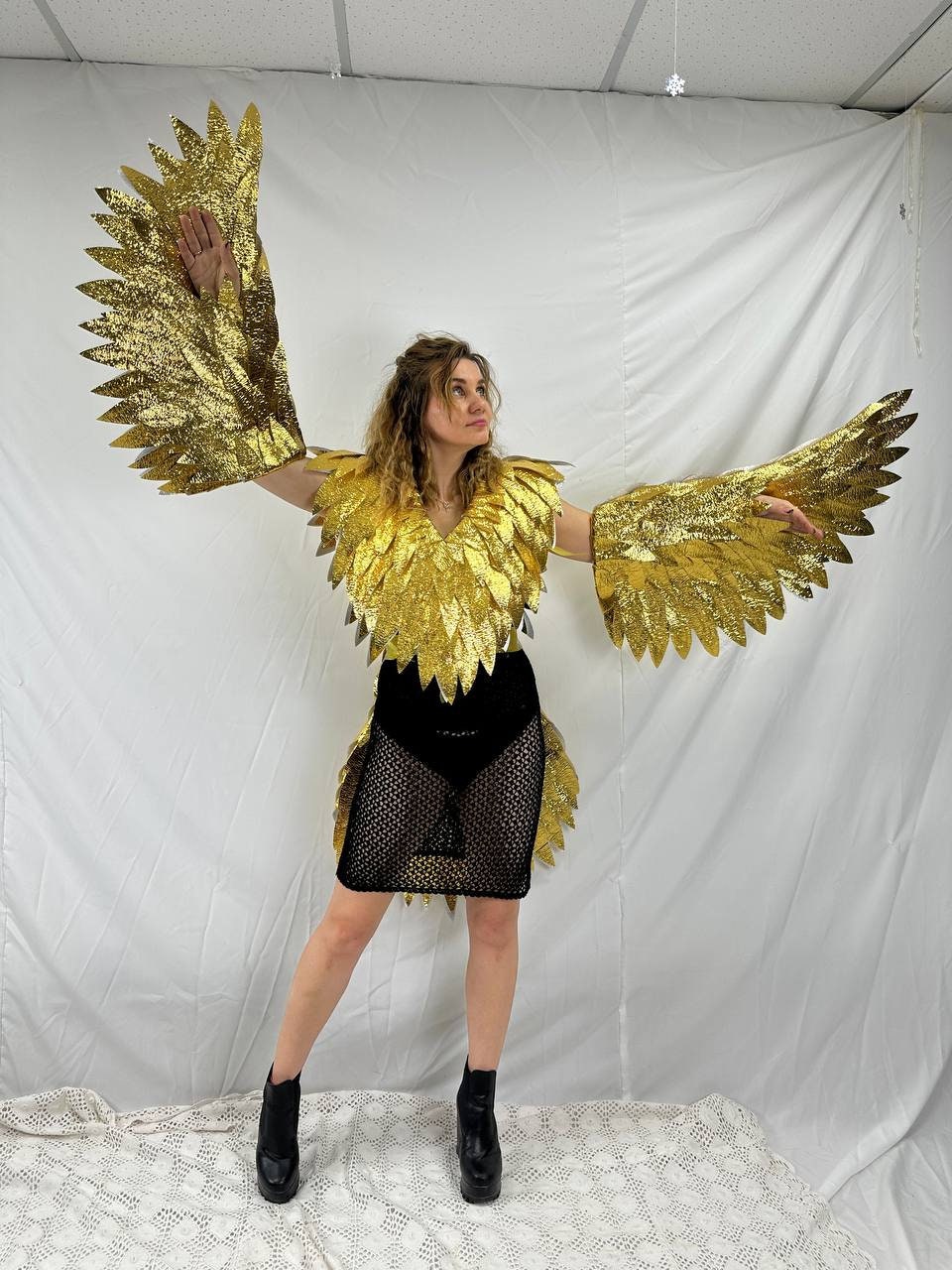 Gold Angel Wings Costume Adult Cosplay Golden Rainbow Wings