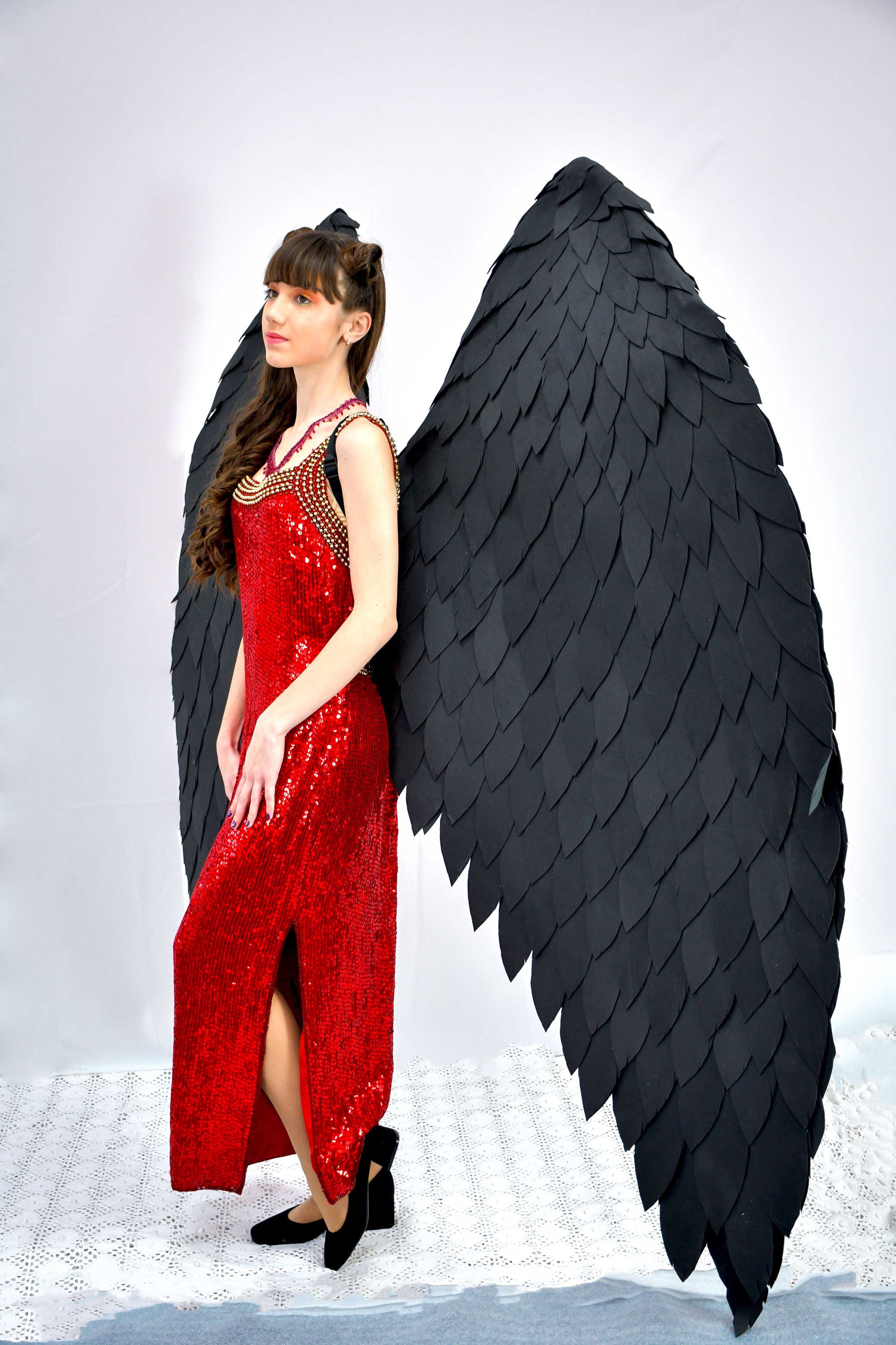写真撮影用の黒い天使の羽の衣装、大きな悪魔の悪魔のコスプレの羽