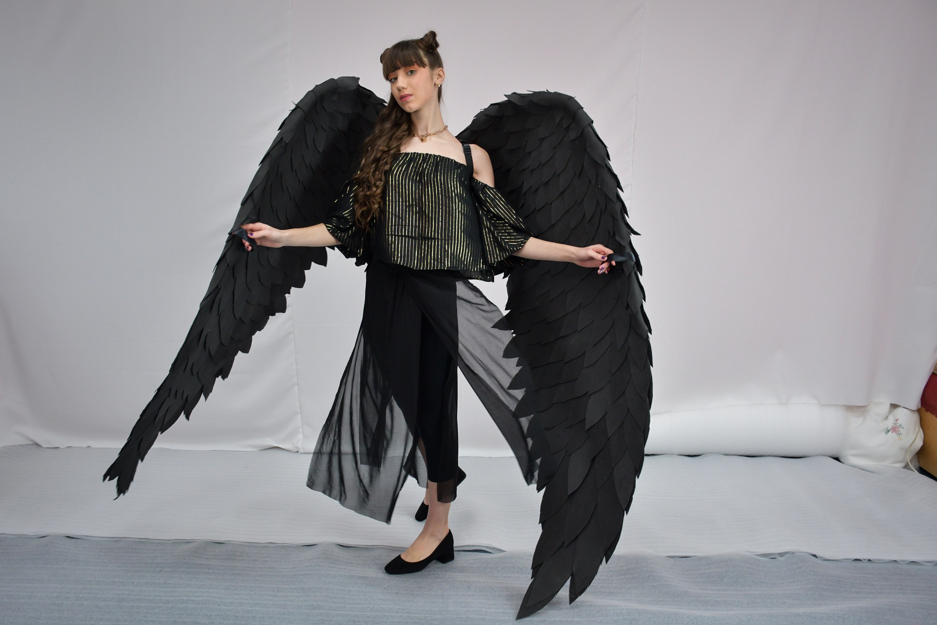 Ali Nere Costume Da Angelo Nero Alia Cone Ali D'Angelo Nero Con