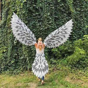Bird Wings with Tail for Costume – Gray Bird Costume Wings and Tail Set – Bird Cosplay, Halloween, Masquerade, Photo Prop