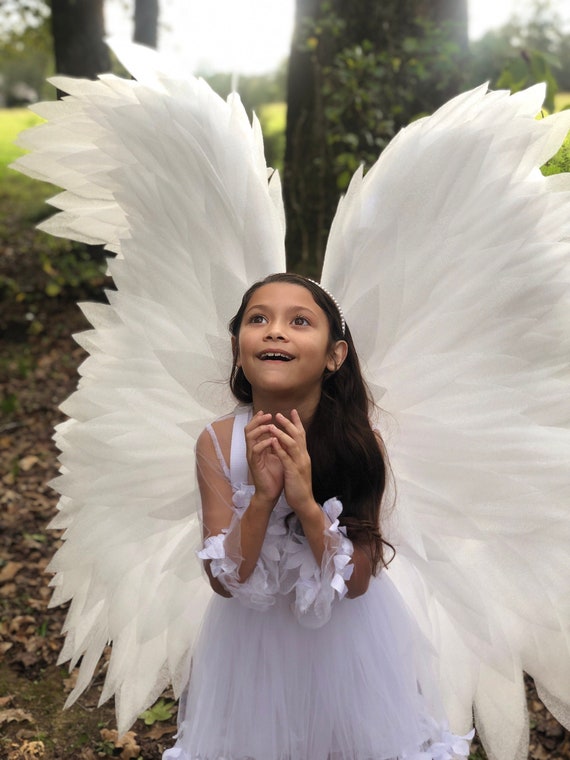 Alas De Ángel Plumas Blanca Para Niño Niña Disfraz Grande