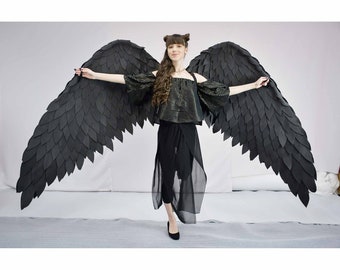 黒い天使の羽 カーニバル衣装 羽 写真小道具 ハロウィン衣装
