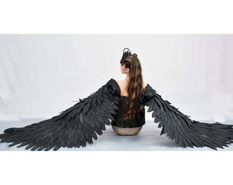 Black bird arm wings bird costume cosplay flexible arm wings halloween costume moveable  white angel for women and children festival dance
