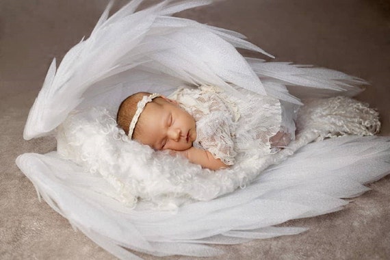 Set Ali Angelo E Fascia Per Neonato - Costume Per Fotografia, 0-6 Mesi, Bianco - Foto 11