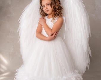 White Angel Wings for Kids – Handmade Angel Costume Wings for Christmas, Halloween & Photoshoots