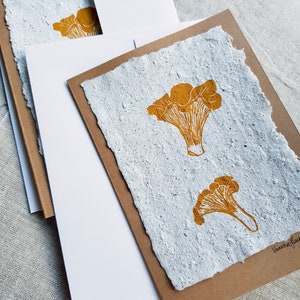 Chanterelle print greeting card, handmade mushroom paper