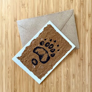 Bear paw print greeting card, handmade mushroom paper