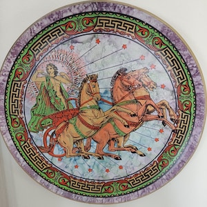 Large handmade clay plate and casket with the image of the Greek sun god Helios,Greek decor