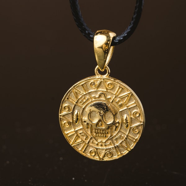 Pirate of Caribbean Brass coin Necklace (Stainless Steel Necklace and Gold Plated)