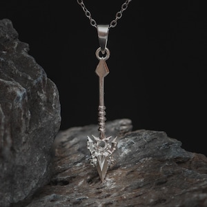 Pantheon Flame Spear Sterling Silver Pendant: Mythic Warrior Necklace