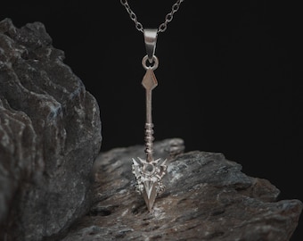 Pantheon Flame Spear Silver Pendant | Inspired by League of Legends, LoL, Arcane - Mythic Warrior Fiery Lance Necklace for Gamers Collectors