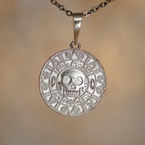 Inspired Pirate of Caribbean Aztec Coin Pendant – S925 Silver Nautical Necklace for Men and Women, Vintage Fan Gift, Treasure Jewelry