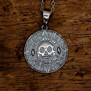 Inspired Pirate of Caribbean Aztec Coin Pendant – S925 Silver Nautical Necklace Gift for Men, Women, Movie Fans & Collectors