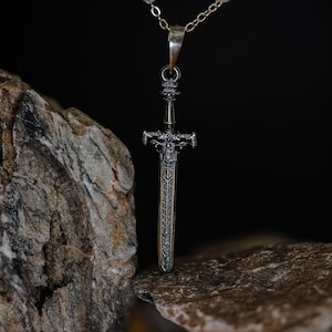 Sword of Night and Flame Pendant: Dark Silver Sterling Silver Elden Ring Inspired