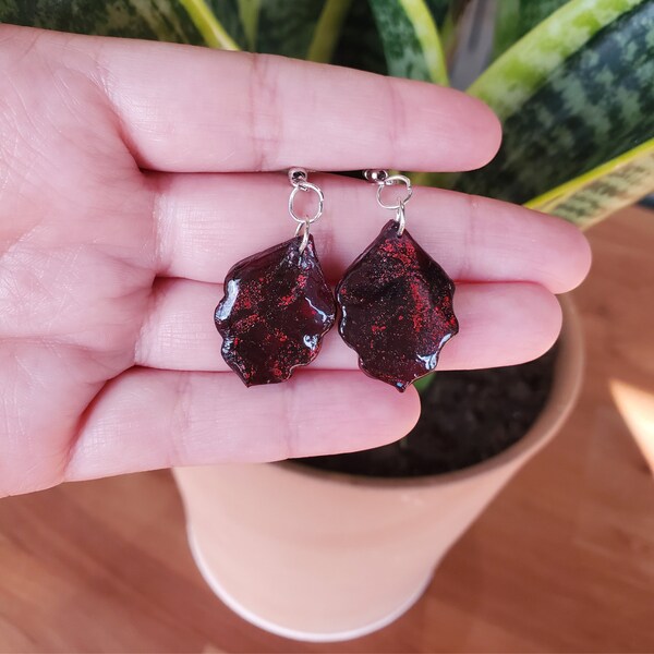 LIMITED EDITION Crimson and black floral shaped earrings/ Sci-fi earrings/ other dimension earrings/ Gift for her