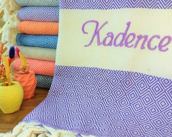 Personalized Turkish Cotton Beach Towel: Bridesmaid Bachelorette Gift