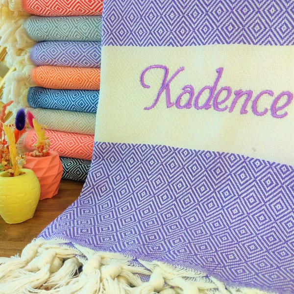 Personalized Turkish Cotton Beach Towel: Bridesmaid Bachelorette Gift