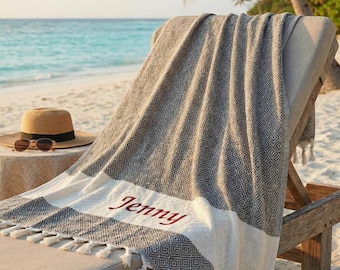Personalized Turkish Beach Towel: Cotton Bachelorette Party Gift