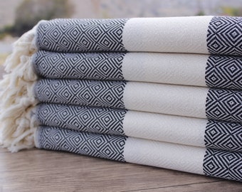 Black Turkish Beach Towel (40x70") - Personalized Cotton Peshtemal