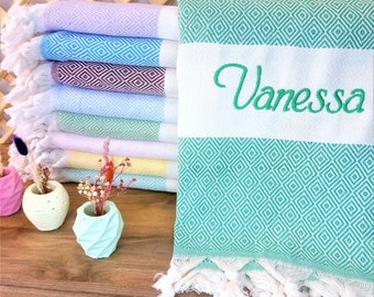 Personalized Turkish Beach Towel, Embroidered Cotton Gift