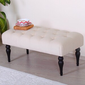 decorative handmade bench living room bench Cherry colour tufted bench stool wood legs stool entryway bench stool