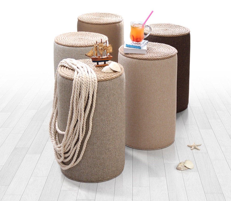 Cylinder pouf coffee table pouf ottoman coffee table beige Etsy