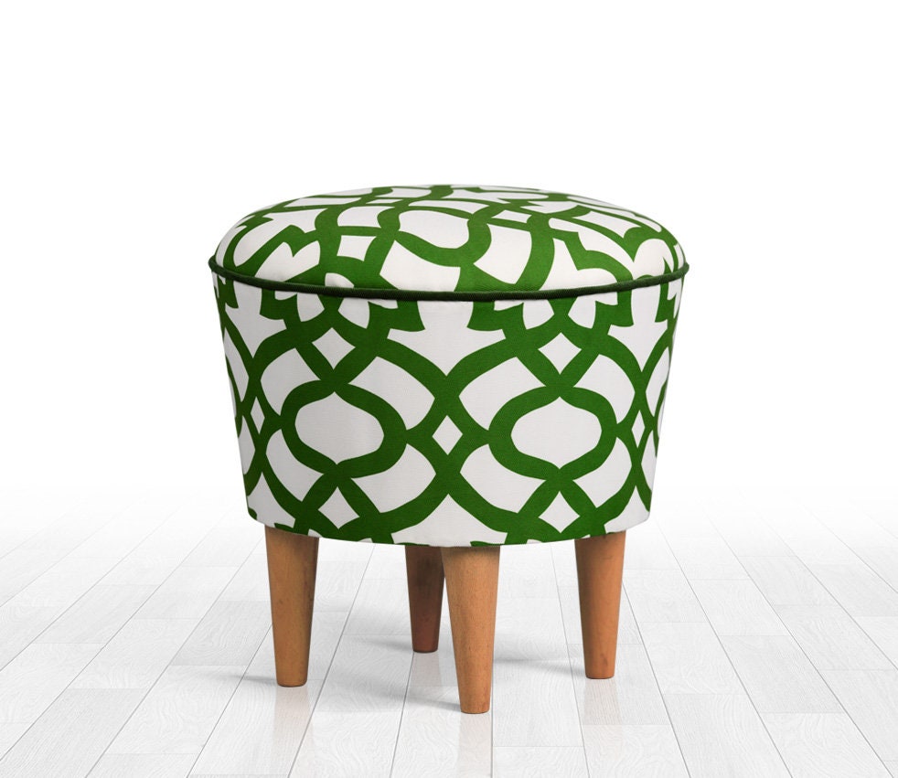 Green and white colour pouf ottoman Green home decor ottoman Etsy