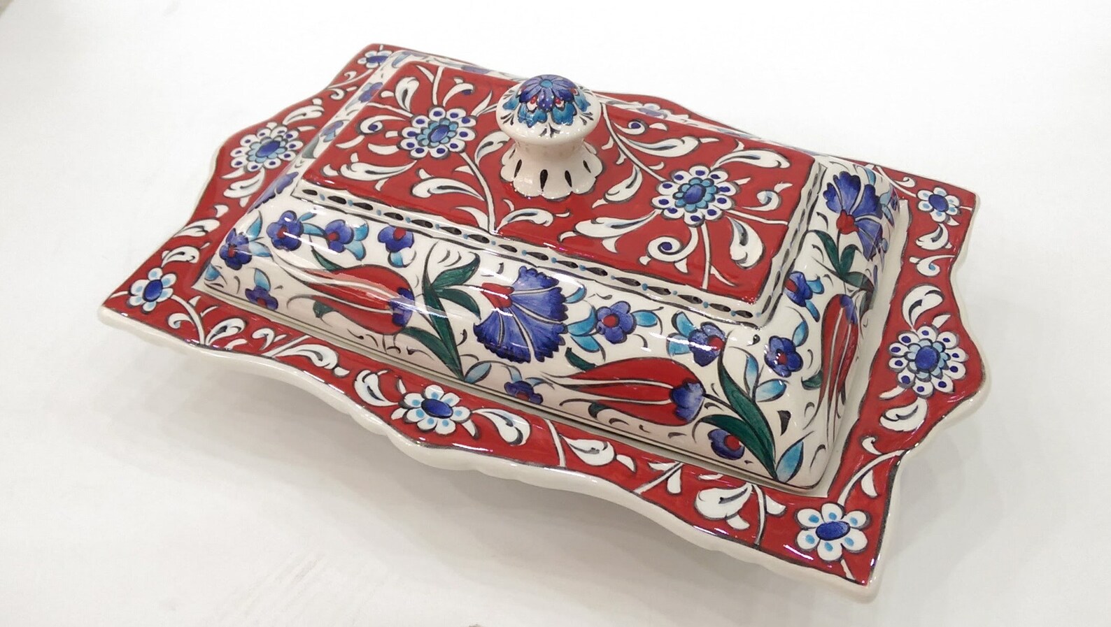 Blue and red colour main dish plate with lid special dish Etsy