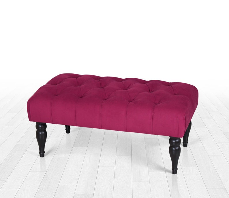 decorative handmade bench living room bench Cherry colour tufted bench stool wood legs stool entryway bench stool