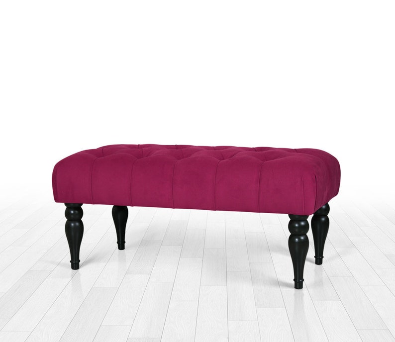 decorative handmade bench living room bench Cherry colour tufted bench stool wood legs stool entryway bench stool