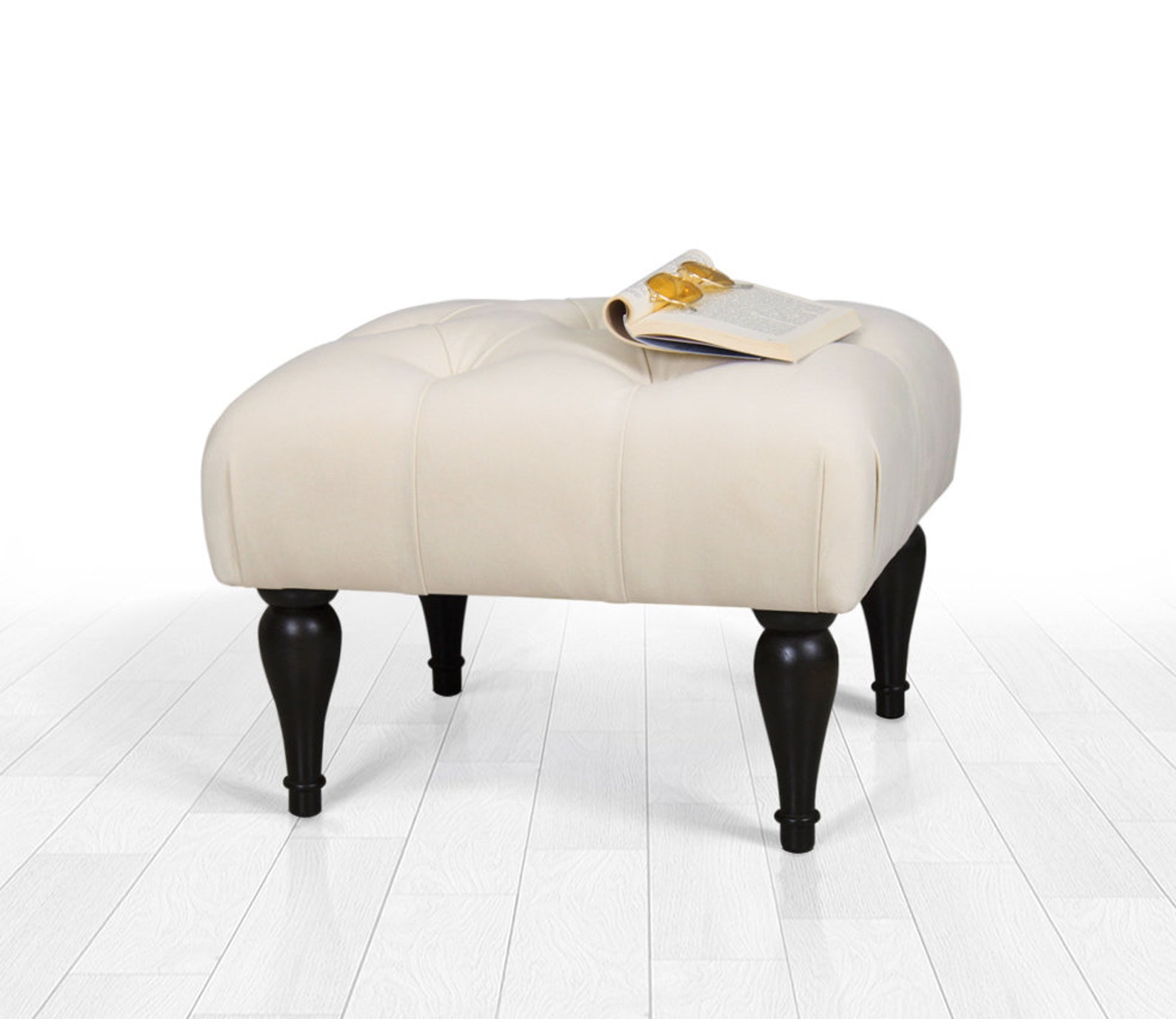 Square pouf ottoman tufted design wood legs ottoman poufs Etsy