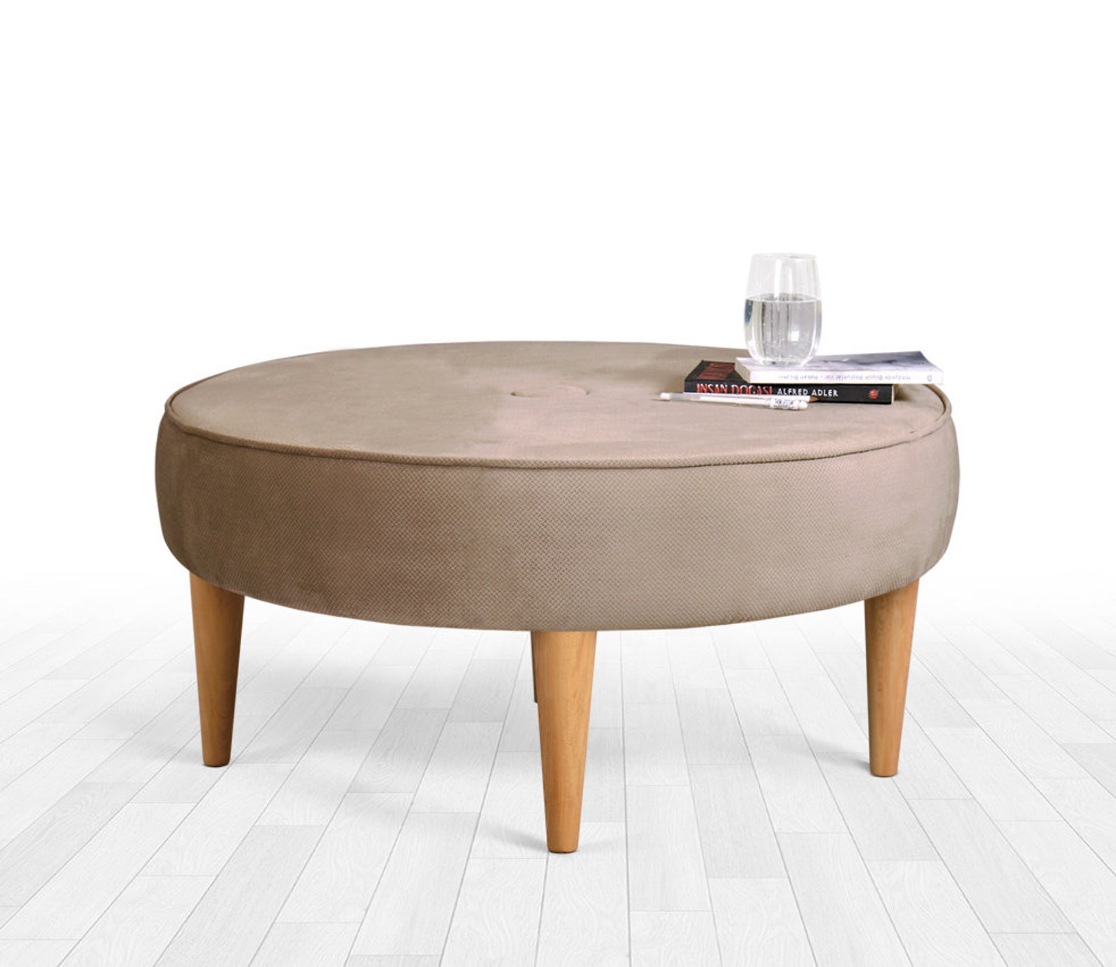 Rund geformte breite Pouf Hocker Couchtisch hellbraune Farbe | Etsy