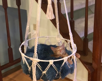 Macrame Cat Hammock Hanging - Cat Bed - Wall Furniture - Boho Cat Swing Cute Crochet - Cat Lover Gifts Pets