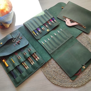 Prima - Custodia per ferri in pelle, Organizer per ferri da maglia DPN, Custodia per ferri da maglia, Custodia per maglieria circolare, Regalo per maglieria, Regalo per la festa della mamma