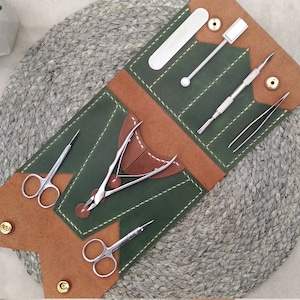 Crown Lux - Organizer in pelle per strumenti per manicure. Custodia per set manicure in pelle fatta a mano. Regalo di Natale. Regalo per mamma\donna