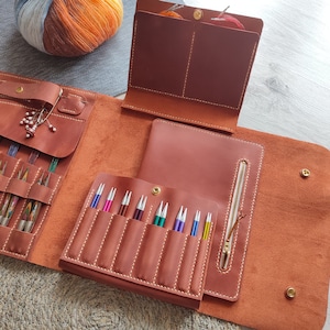 Prima Duet No.2- Leather needles case, Handmade Knitting Needles Organizer, Gift to the knitter, Knit needles case, Gift for Mother&#39;s Day